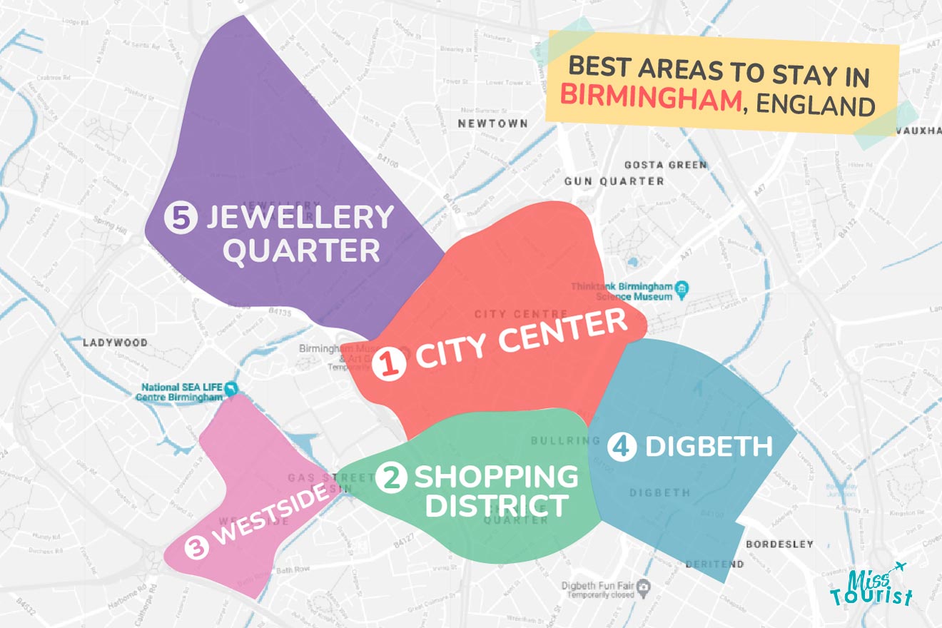 Map of best places to stay Birmingham